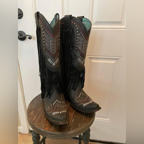 Corral Black Fringe Boots 8.5 - Picture 1 of 2